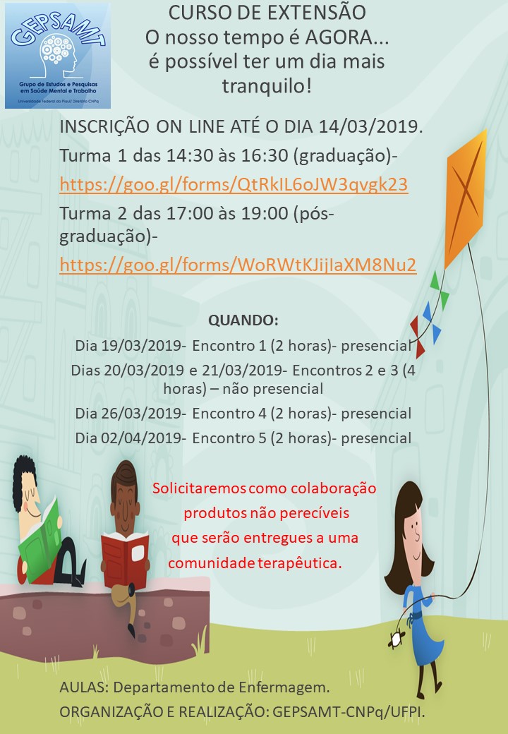 Divulgação on line Curso de extensão O nosso tempo é AGORA é possível ter um dia mais tranquilo20190311091640