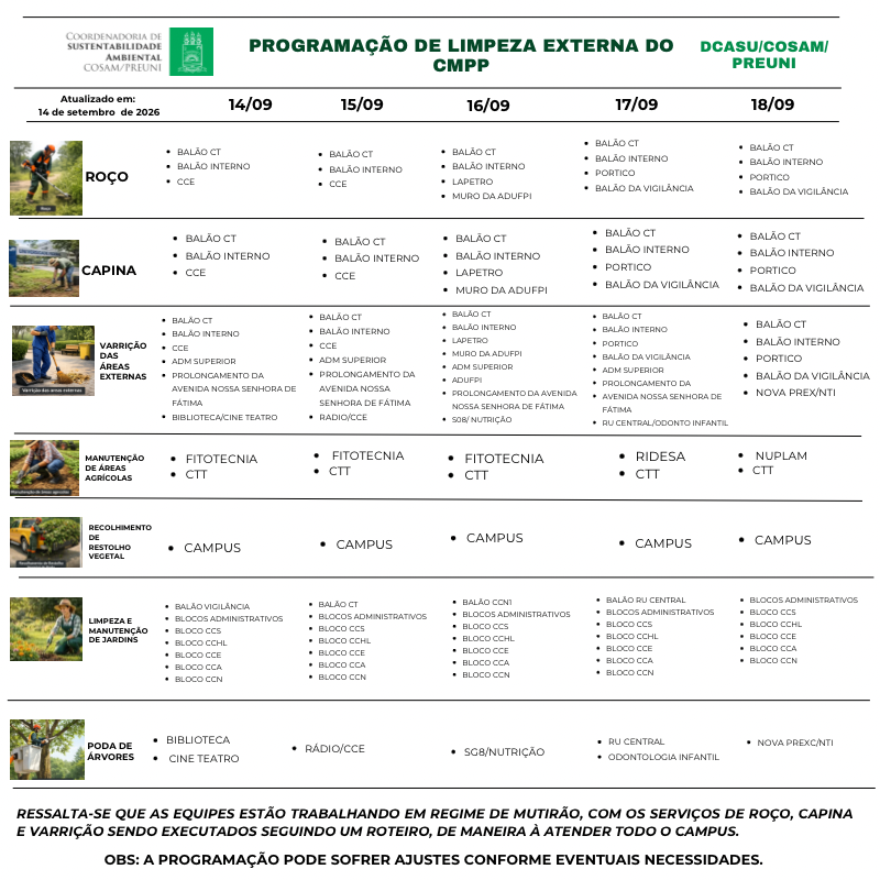 Cronograma setembro 2