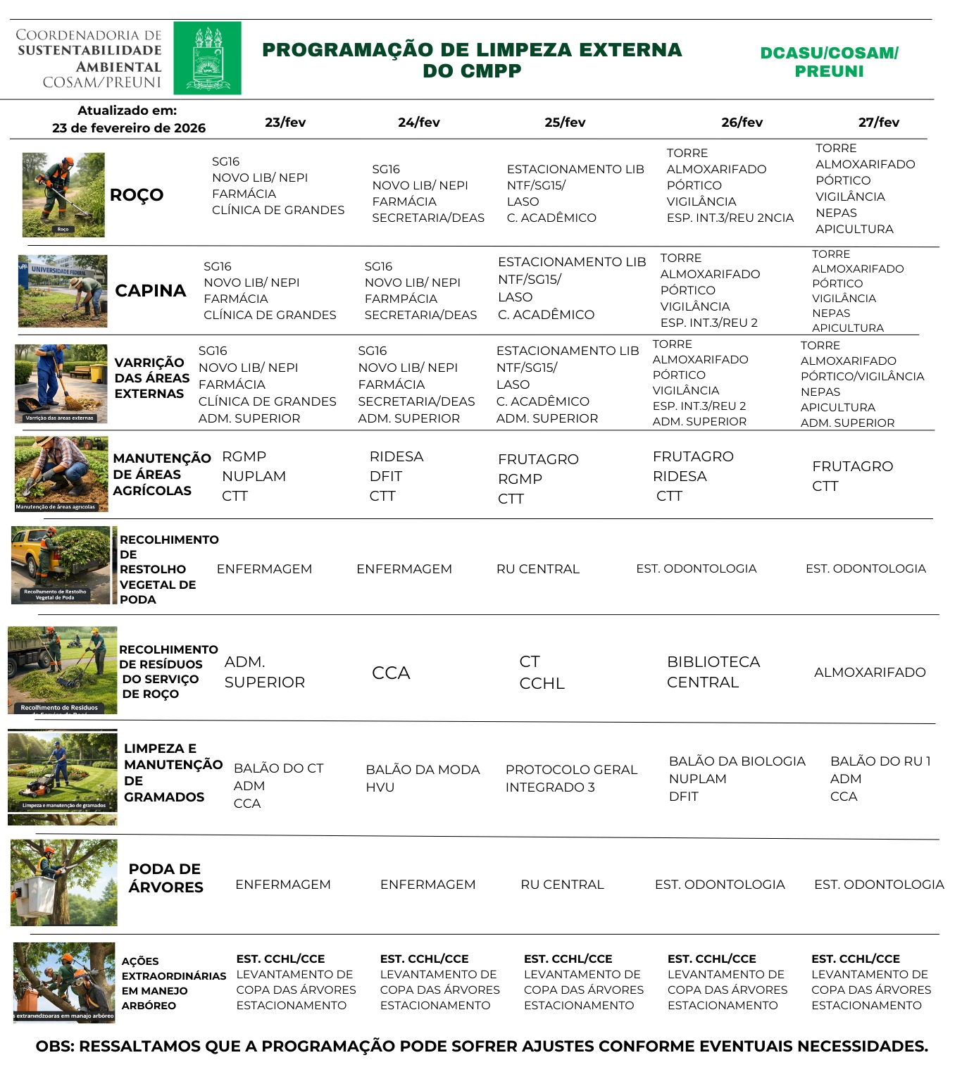 Limpeza externa - progr. 23 a 27/02/26